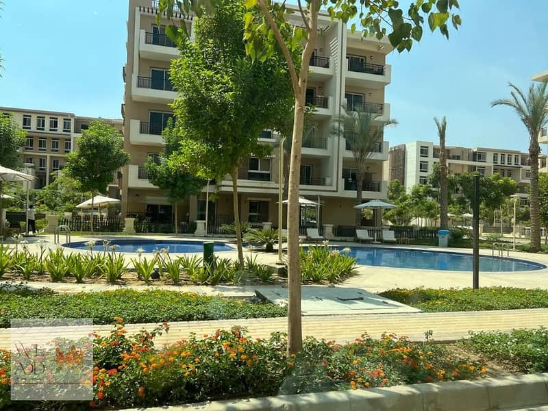 Duplex, two floors, 163 m, very distinctive division, with the best view in Taj City Compound, in front of Cairo Airport, in the Fifth Settlement, 1