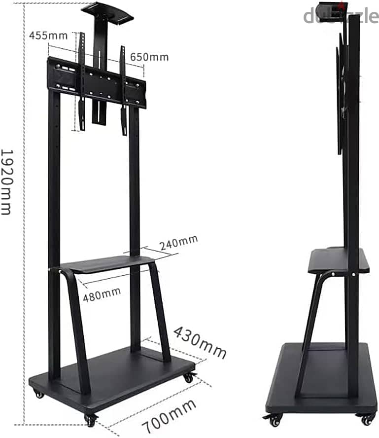 حامل تلفزيون متحرك لشاشات مقاس 75/65/55/50 بوصة مع ارتفاع قابل للتعديل 1