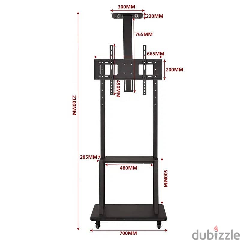 ترابيزه ترولى حامل شاشه تليفزيون متحرك حامل بعجلات متحرك/ثابت 75 بوصه 5