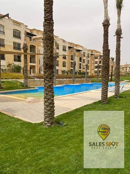 For sale in installments, ground apartment 130m with garden 174m nautical open view in Sarai Compound, next to Madinty New Cairo on Suez Road 2