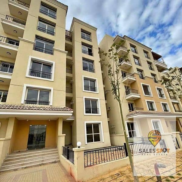 For sale in installments, ground apartment 130m with garden 174m nautical open view in Sarai Compound, next to Madinty New Cairo on Suez Road 3