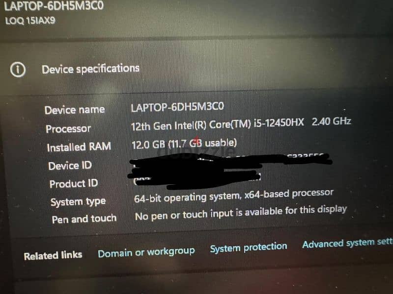 lenovo LOQ i5 12450HX Nvidia 3050 6 GB Vram 512 SSD 12 GB RAM 3