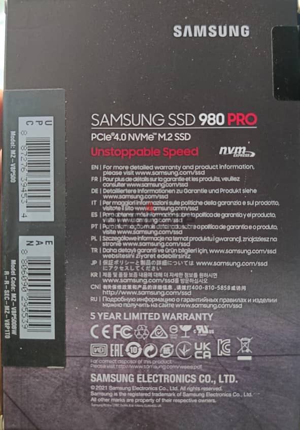 Samsung EVO 980 Pro M. 2 NVME 500GB Health 96% مستعمل 3