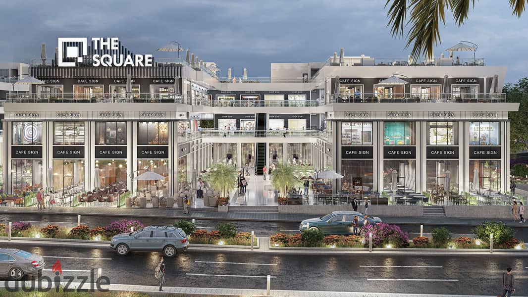 A unit for sale, suitable for a clinic or administrative office, in the strongest mall in Shorouk, The Square, on Al-Hurriya Road, directly 6