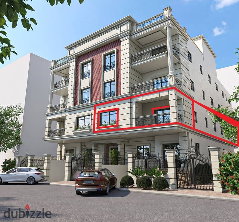 Apartment for sale in the Fifth Settlement, 203 square meters, in front of Beit Al Watan, in the best location in the second district, with installmen 0