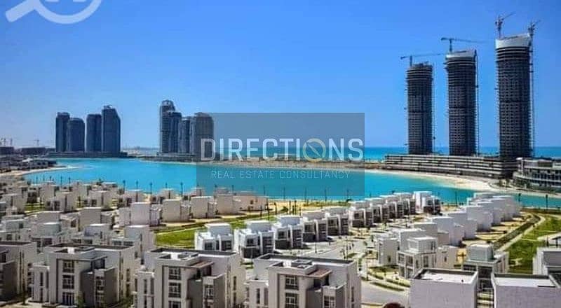 In the view of El Alamein Towers a fully finished chalet for ready to move in Mazarine New Alamein with a distinctive view of the lagoon 1