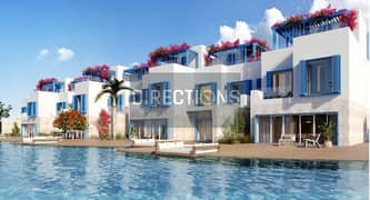 Fully finished townhouse, first row on the lagoon, in Naia Bay Ras El Hekma North Coast with a distinctive Greek design with installments over 7 years