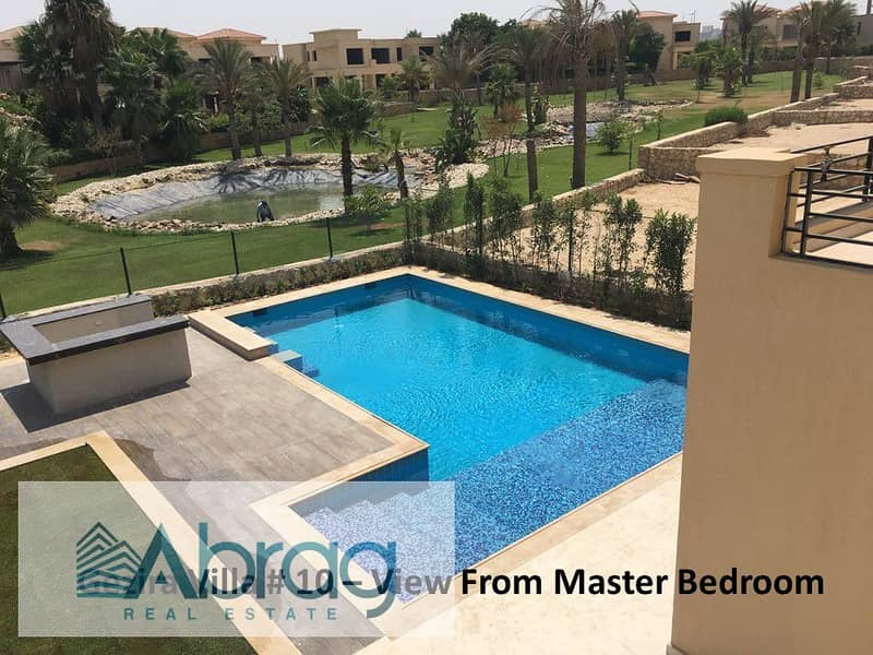 Corner villa for rent, with air conditioners and kitchen, with a swimming pool, in El Guezira Compound, Sheikh Zayed 14