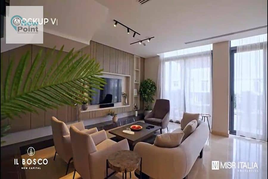 For sale at a bargain price, an 81-square-meter apartment + a 25-square-meter garden, immediate delivery, in Bosco, the New Administrative Capital 1