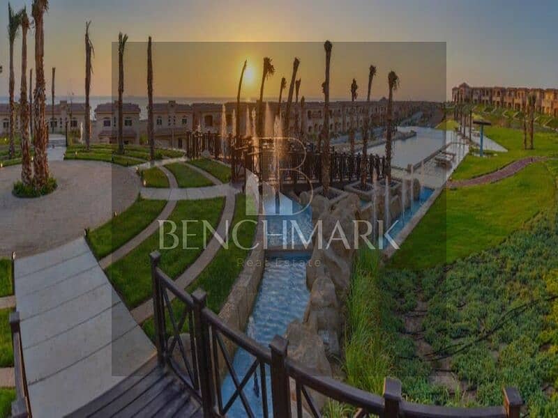 Chalet for sale, 100 square meters, ground floor with a garden in Telal Roya Village, Ain Sokhna, double view, installments over 8 years next to Porto 13