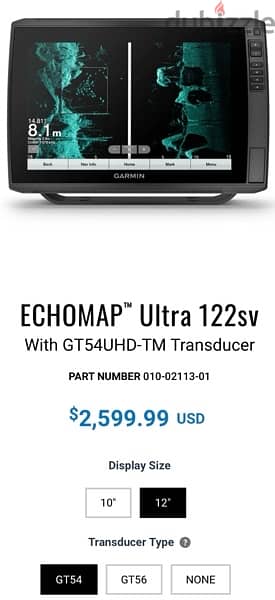 Garmin ECHOMAP Ultra 126sv + GT54UHD-TM Transducer price 2,600$ 1