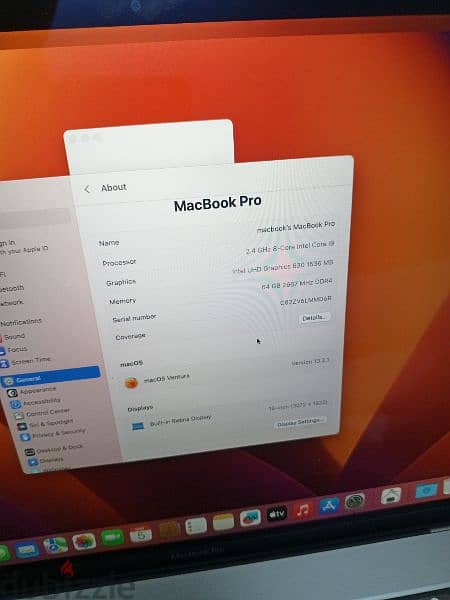 MacBook pro16inch 2019 i9 16mbcash ram 64giga 512ssd amd5500m 4ddr6 5