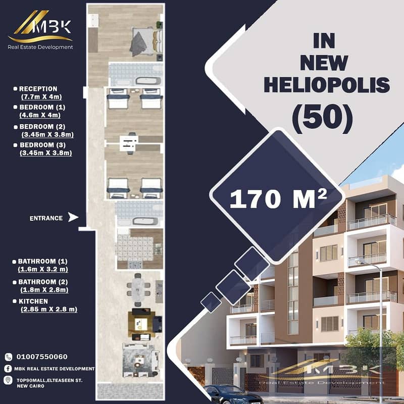 for sale apartment 135M with installment under market price in new Heliopolis 3