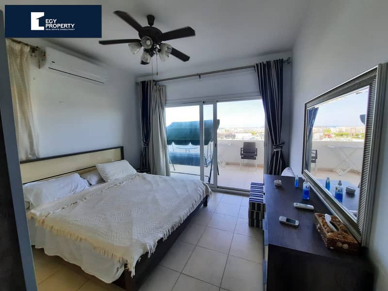 Ready to Move, Sea View, Fully Finished and Furnished Twin House with Prime Location Facing Greenery and Pool in Amwaj 6