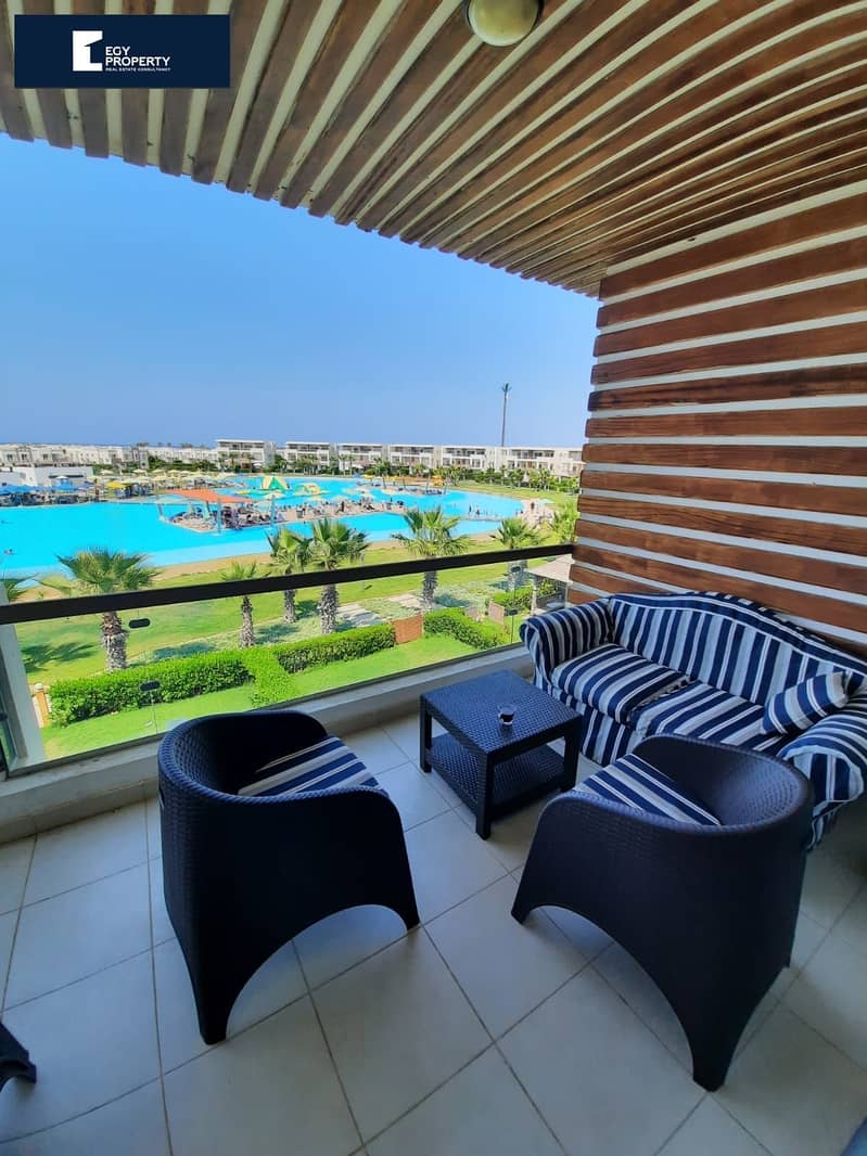 Ready to Move, Sea View, Fully Finished and Furnished Twin House with Prime Location Facing Greenery and Pool in Amwaj 7