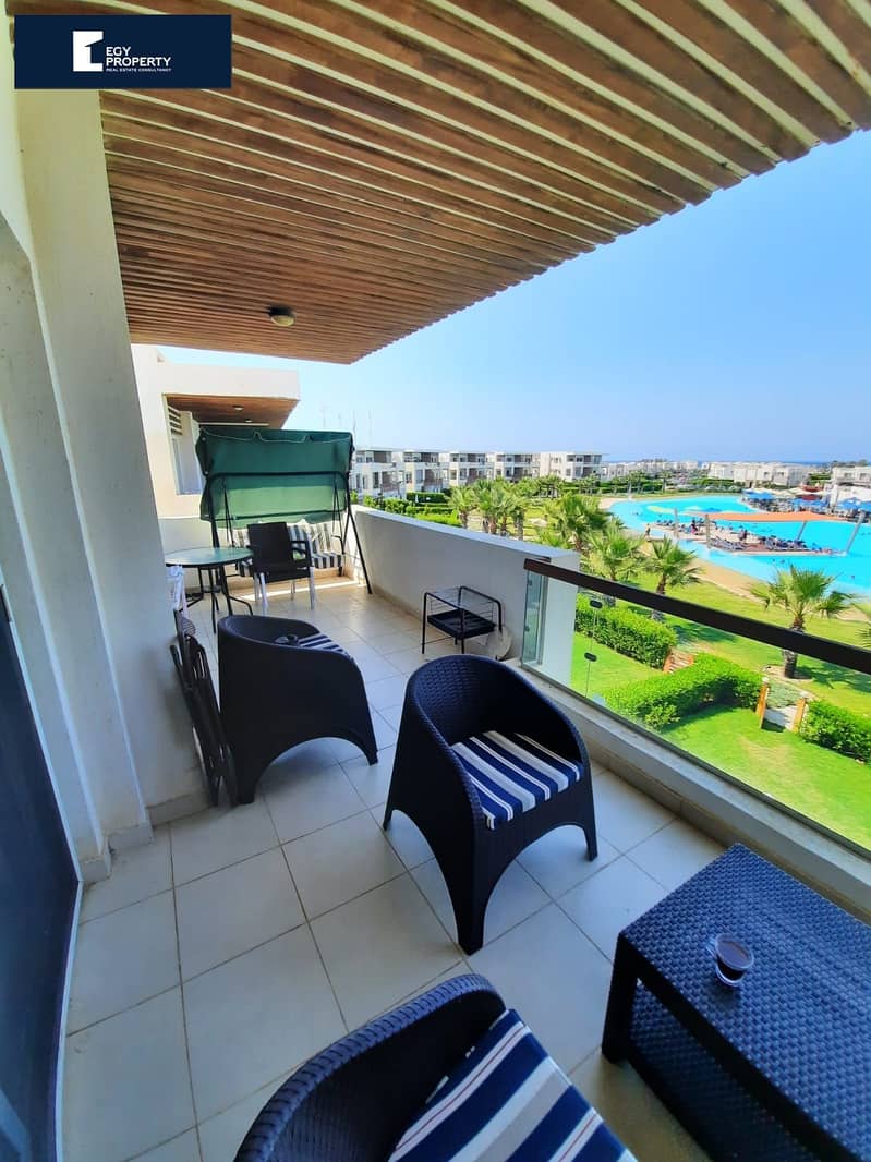 Ready to Move, Sea View, Fully Finished and Furnished Twin House with Prime Location Facing Greenery and Pool in Amwaj 8