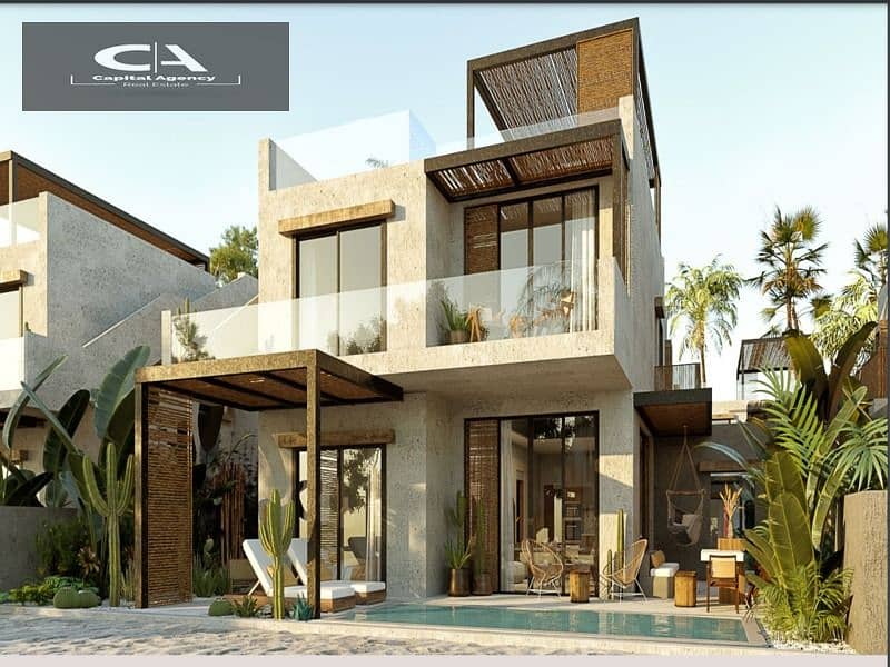 Chalet for sale, ground floor, garden, with 10% down payment, first row, on the Lagoon | In Ras Al-Hikma in Jefaira Fully finished | View on the sea * 16