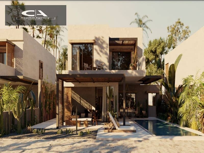 Chalet for sale, ground floor, garden, with 10% down payment, first row, on the Lagoon | In Ras Al-Hikma in Jefaira Fully finished | View on the sea * 21