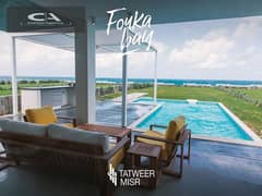 Two-room chalet for sale in Fouka Bay, Tatweer Misr, fully finished, with air conditioning 5% down payment with view directly on the lagoon Special ca