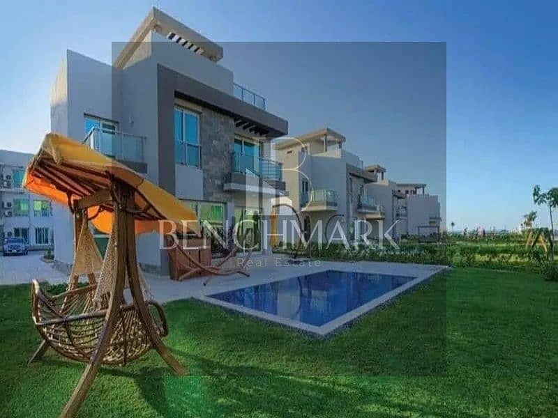 Chalet for sale, 150 m garden, in Aroma Village, Ain Sokhna, finished with air conditioners and gas, double sea view, 5-year installments next to Azha 19