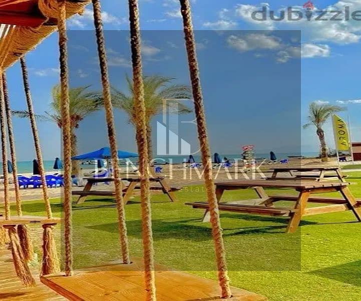 Chalet for sale, 150 m garden, in Aroma Village, Ain Sokhna, finished with air conditioners and gas, double sea view, 5-year installments next to Azha 24