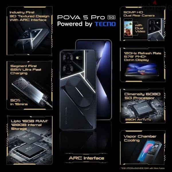 TECNO POVA 5 PRO 5G 256GB 16GR الجهاز داخل الضمان تليفون 0