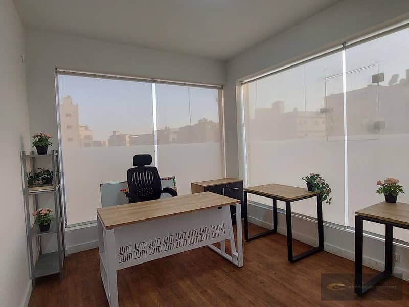 Furnished office for rent in Beverly Hills, Sheikh Zayed. Elegant design and complete facilities meet your professional needs. Strategic location in 3