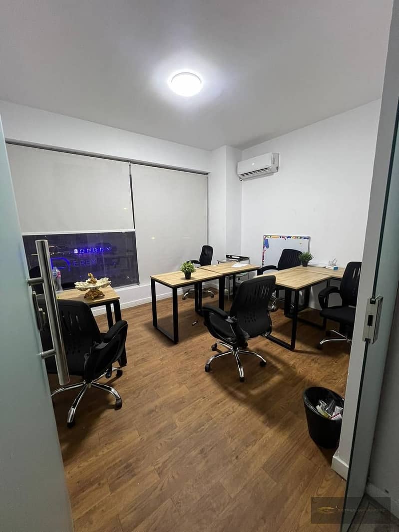 Furnished office for rent in Beverly Hills, Sheikh Zayed. Elegant design and complete facilities meet your professional needs. Strategic location in 6