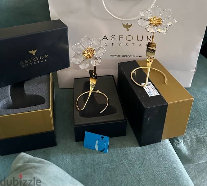 - crystal Asfour rose plated with gold -كريستال عصفور ورد مطلي ذهبي 4