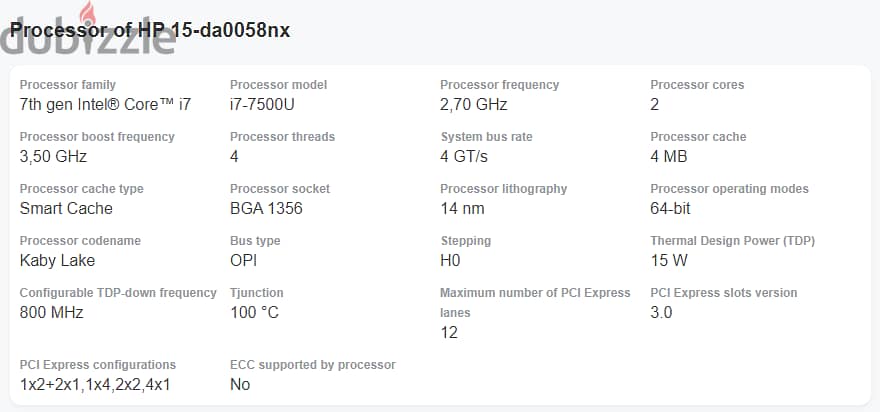 HP 15-da0058nx | Intel Core i7-7xxx i7-7500U 2,70GHz | NVIDIA GeForce 2