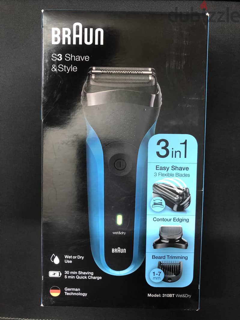 BRAUN SHAVER 310BT BLK/BLU BOX EURO 0