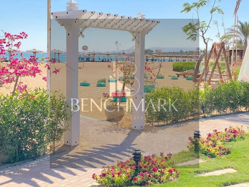 Ground chalet 100m with garden for sale in Blue Blue Village Ain Sokhna prime location and direct view on the sea in installments over long period 10