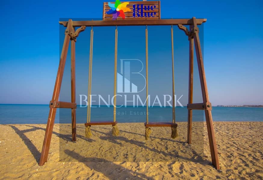 Chalet 120m with Roof for sale in Blue Blue Village Ain Sokhna prime location and direct view on the sea in installments over long period without over 1