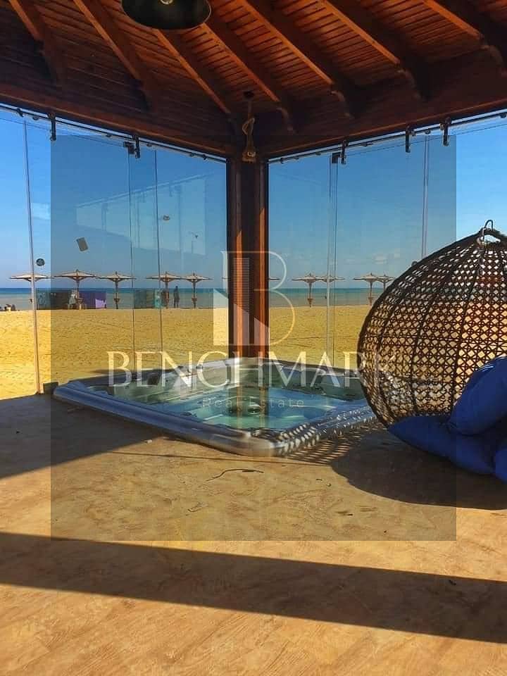 Chalet 120m with Roof for sale in Blue Blue Village Ain Sokhna prime location and direct view on the sea in installments over long period without over 17