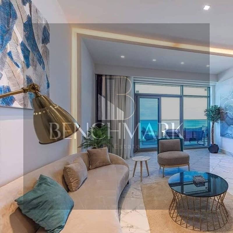 Ground chalet 117m with garden for sale in Blue Blue Village Ain Sokhna prime location and direct view on the sea in installments over long period 14