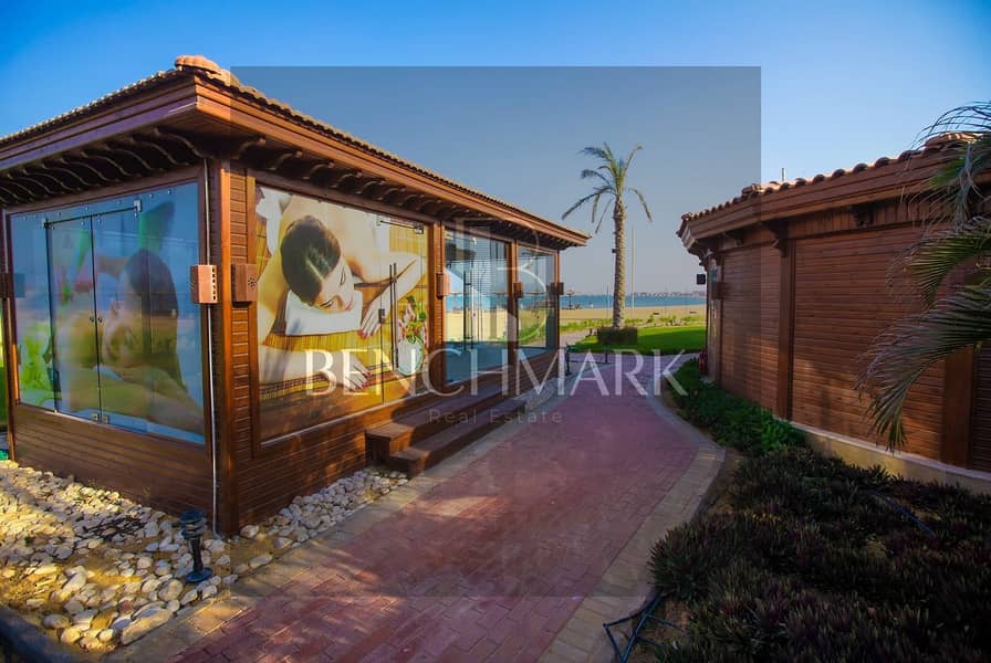 Ground chalet 117m with garden for sale in Blue Blue Village Ain Sokhna prime location and direct view on the sea in installments over long period 15