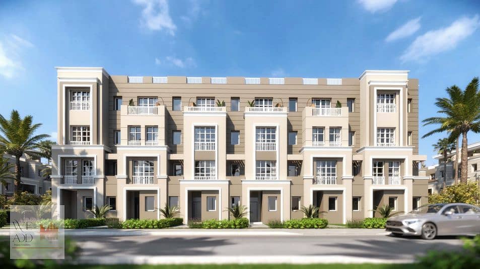 Distinctive townhouse 250m with a 54m garden and a 42m roof for sale in New Cairo, The Butterfly Compound. Book now and benefit from the launch price. 0