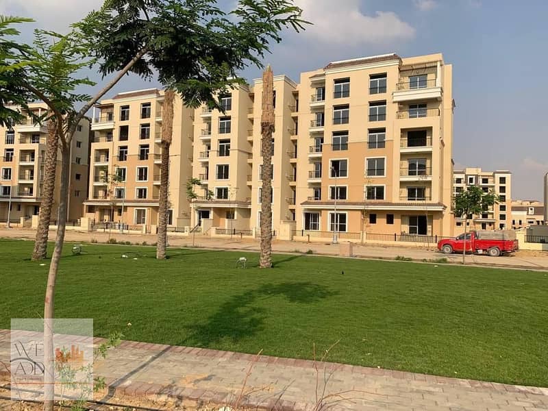 شقة تتمتع بإطلالة مميزة على الجاردن بكمبوند سراي Sarai مساحة 144م بحديقة 147م بجوار المستقبل ومدينتي برايم لوكيشن 1