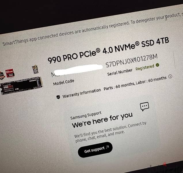 بضمان من الشركة Samsung 990 Pro 4tb M. 2 Ssd new unopened 1