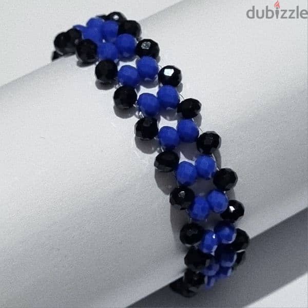 Handmade Boho-style beaded bracelet in Blue and Black 0