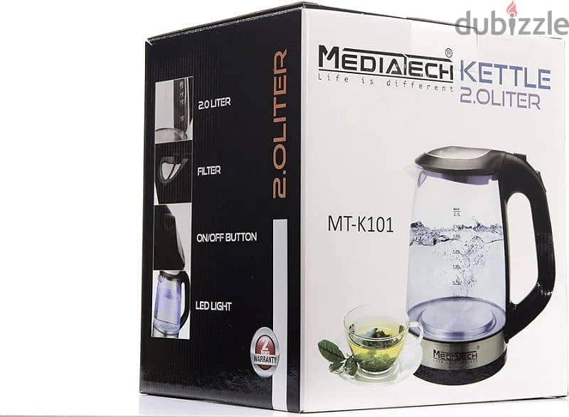 MediaTech Mt-K101 Glass Kettle, 2 Liters 1