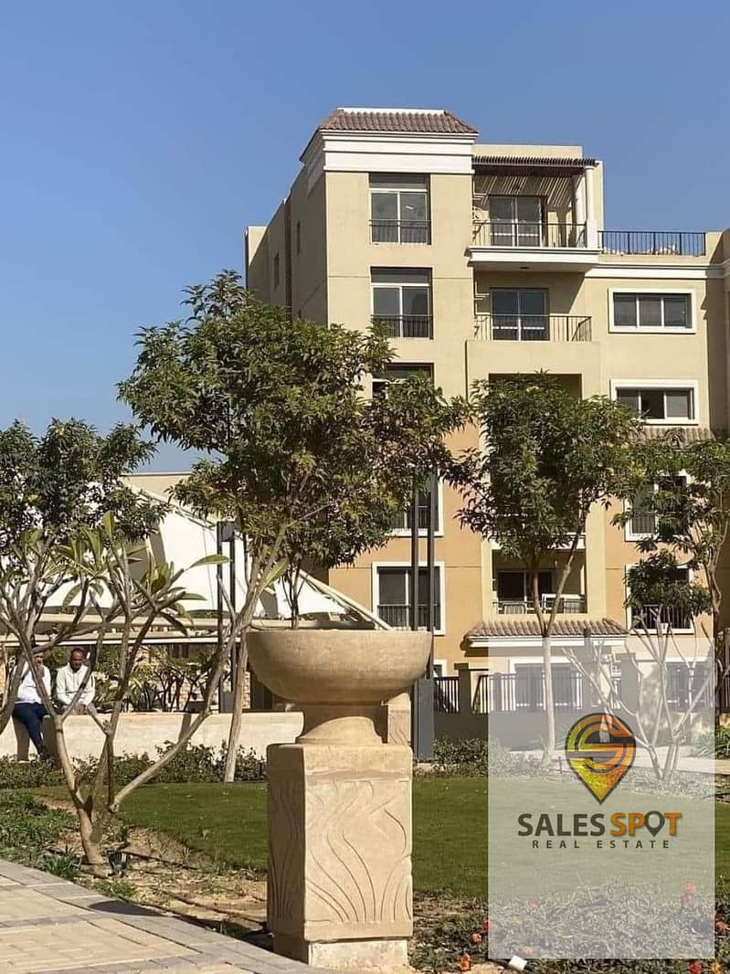  With a 42% discount, a 144 sqm apartment with a private garden for sale in Sarai Compound \\ next to Madinaty and in front of Shorouk City 3