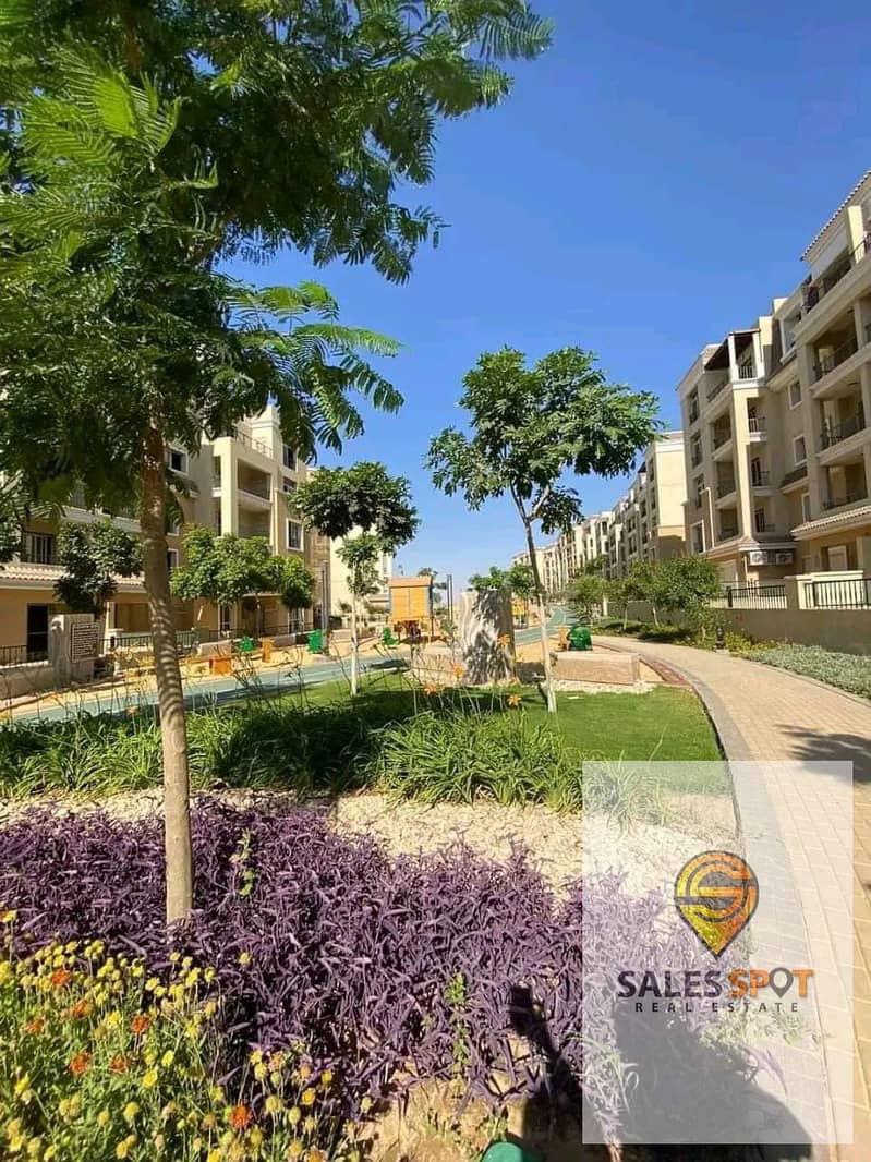  With a 42% discount, a 144 sqm apartment with a private garden for sale in Sarai Compound \\ next to Madinaty and in front of Shorouk City 5