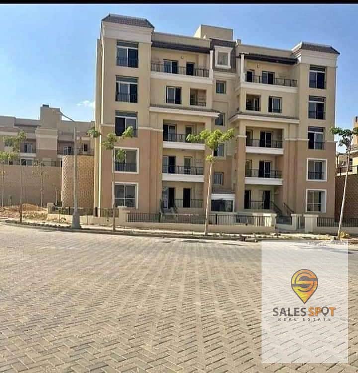  With a 42% discount, a 144 sqm apartment with a private garden for sale in Sarai Compound \\ next to Madinaty and in front of Shorouk City 18