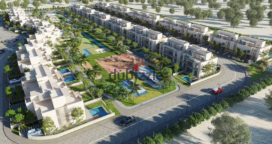 I live in a villa with a direct landscape view on Dahshur Street, prime location in Sheikh Zayed, next to DUNES 9