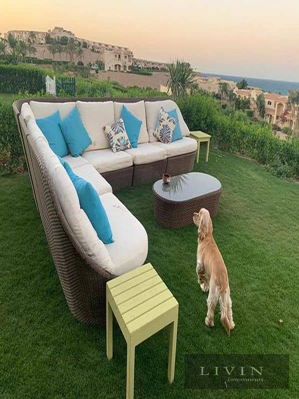 huge discount on cash, a chalet for sale 3BR + garden immediate receipt, fully finished, in La Vista Gardens, Ain Sokhna, sea view, in installments. 0