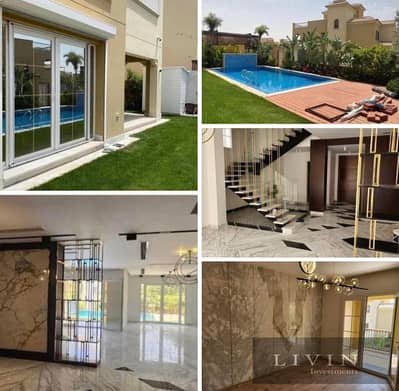 liveable compound - Old Prices - Townhouse villa for sale in sarai new cairo compound, (5bedrooms master) lagoons view , 8 years installments