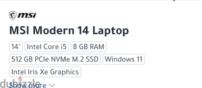 لاب توب MSI modern 14 كسر زيرو لسة معاه ضمان سنة ونص لم يستخدم