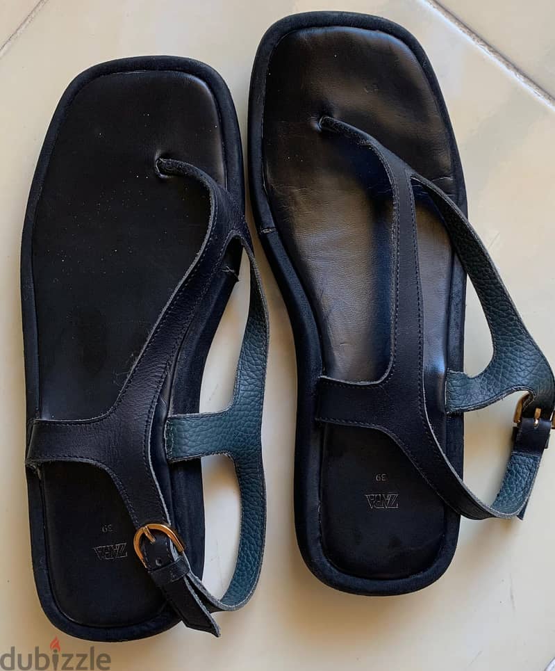 ZARA Leather Flatform Sandals Size 39 1