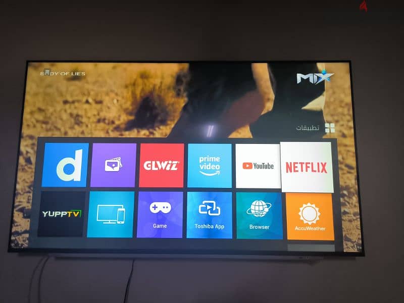 شاشه توشيبا 65بوصه بدون فريم 4k برسيفر داخلي زيرو بضمان سنتين 1